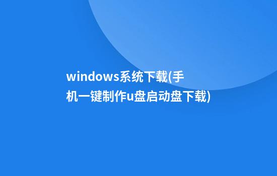 windows系统下载(手机一键制作u盘启动盘下载)