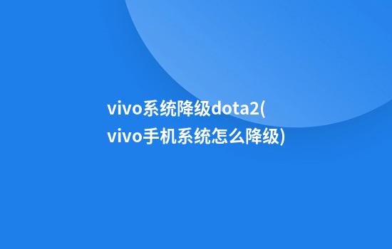 vivo系统降级dota2(vivo手机系统怎么降级)