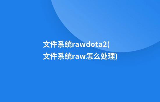 文件系统rawdota2(文件系统raw怎么处理)